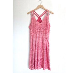 Athleta Pink Strappy Burnout Cotton Blend Dress, Cross Straps Keyhole Back